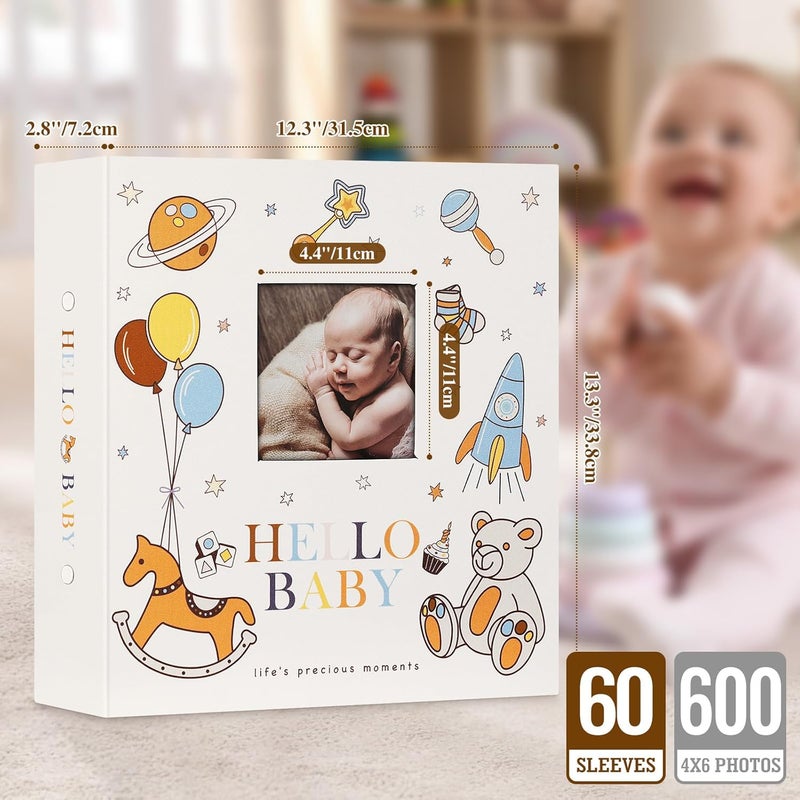 Lanpn Baby Photo Album 4x6 600 Pockets, Linen Cover Photo Book Newborn Bebe Album Memory Book with Front Window Holds 600 Horizontal and Vertical Pictures Gift for Boy Girl Baby Shower Colorful - Image 2